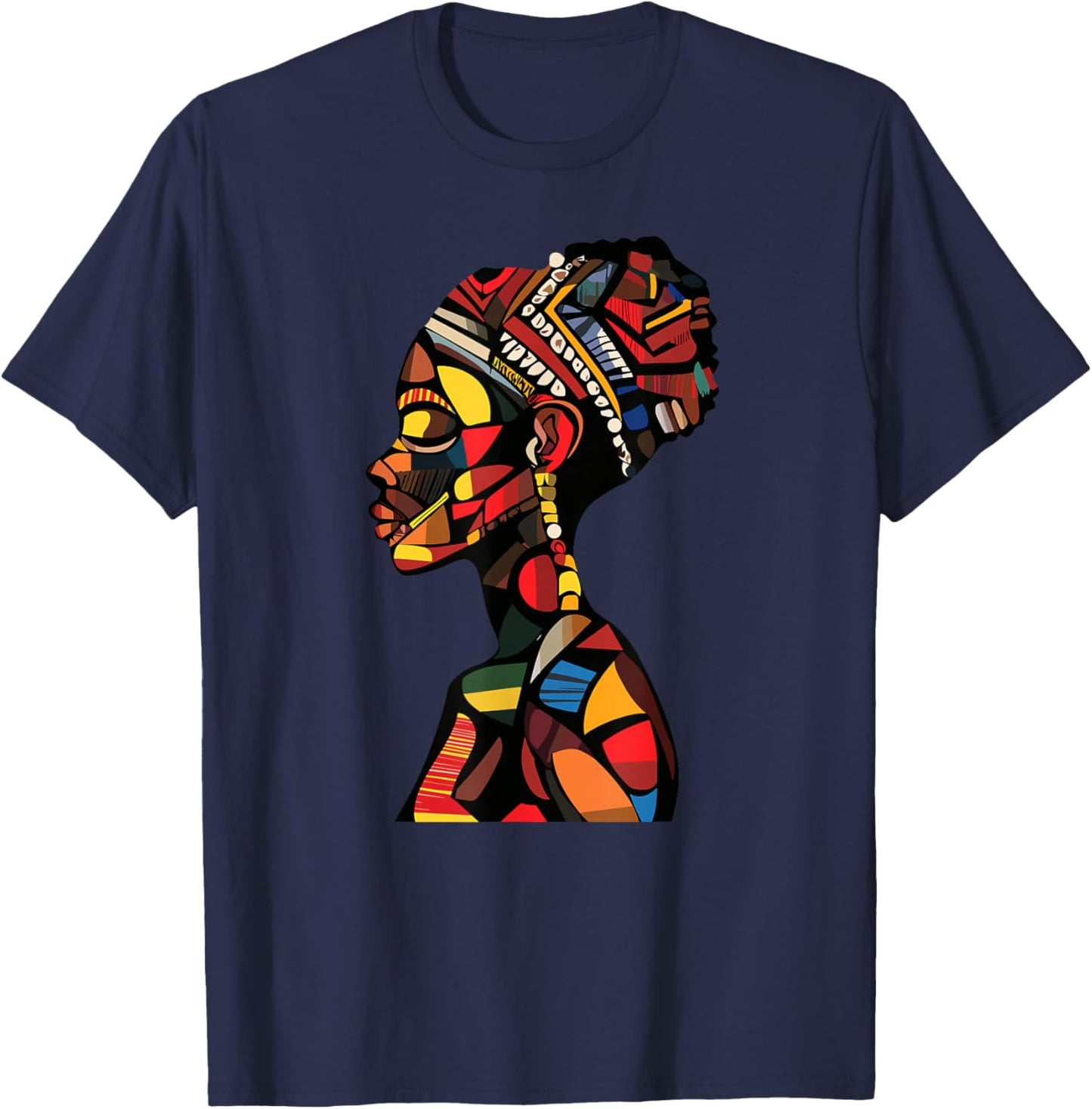 African Queen Profile Colorful Afrocentric Woman T-Shirt - T-Shirt | Navy