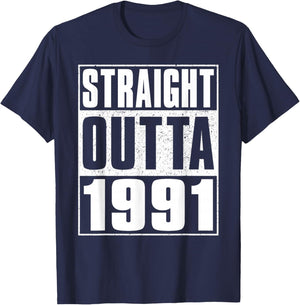 Straight Outta 1991 Men Women Vintage 1991 Birth of Birthday T-Shirt - T-Shirt | Navy