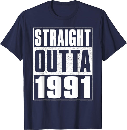 Straight Outta 1991 Men Women Vintage 1991 Birth of Birthday T-Shirt - T-Shirt | Navy