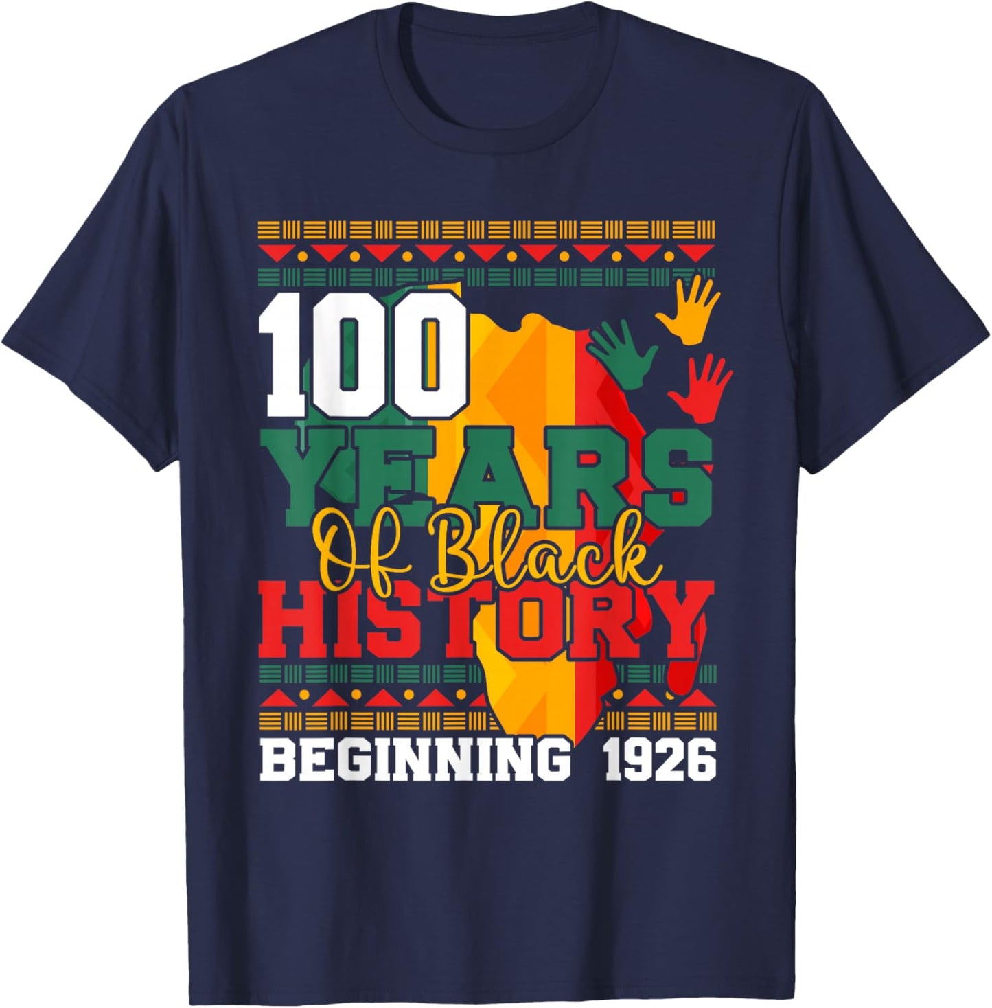 100 Years of Black History 1926 2026 Centennial Teacher T-Shirt - T-Shirt | Navy