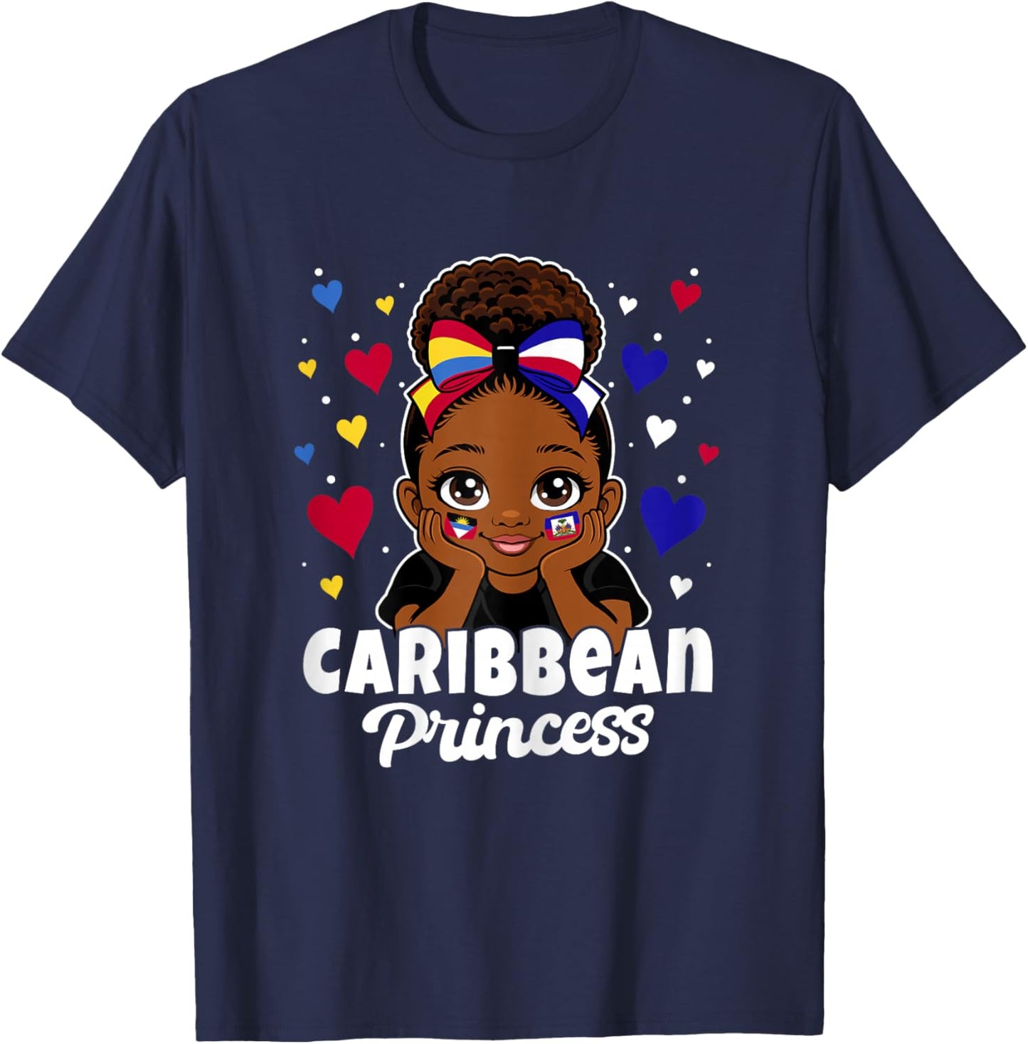 Caribbean Princess Girl Antigua and Haiti Flag Heritage T-Shirt - T-Shirt | Navy