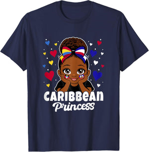 Caribbean Princess Girl Antigua and Haiti Flag Heritage T-Shirt - T-Shirt | Navy