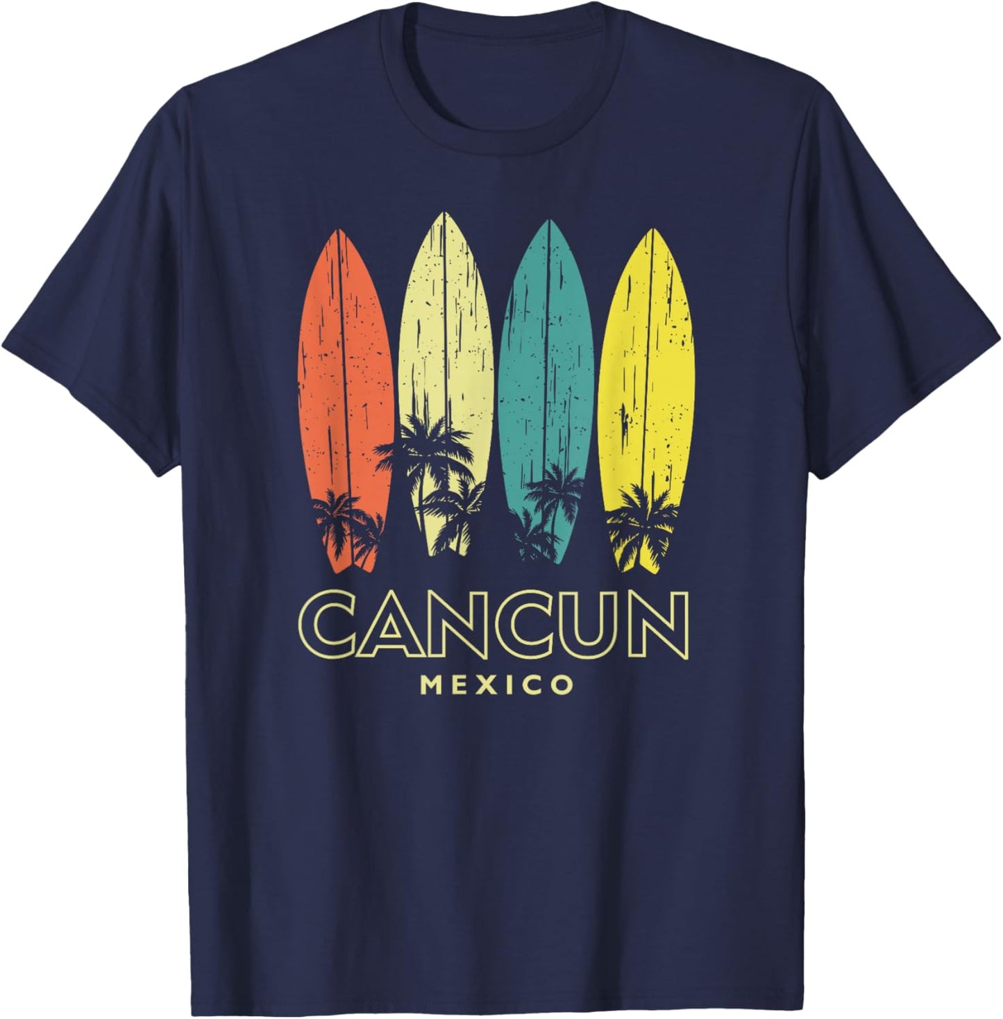 Cancun Mexico Retro Surfboards Vintage Boys Girls Souvenir T-Shirt - T-Shirt | Navy
