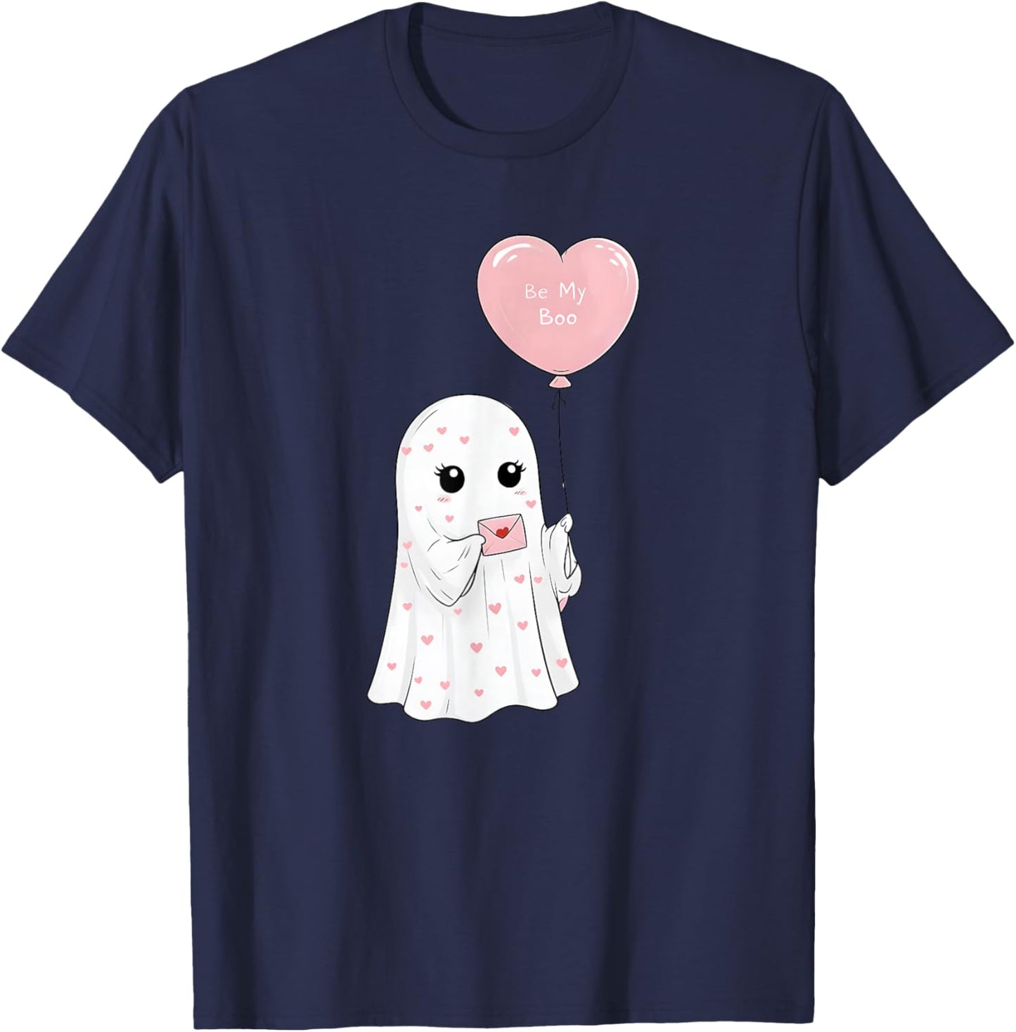 Cute Valentine Ghost Be My Boo Heart Balloon T-Shirt - T-Shirt | Navy