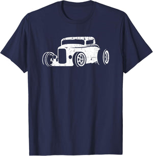 Thirties Style Hotrod Car Silhouette Distressed Design T-Shirt - T-Shirt | Navy