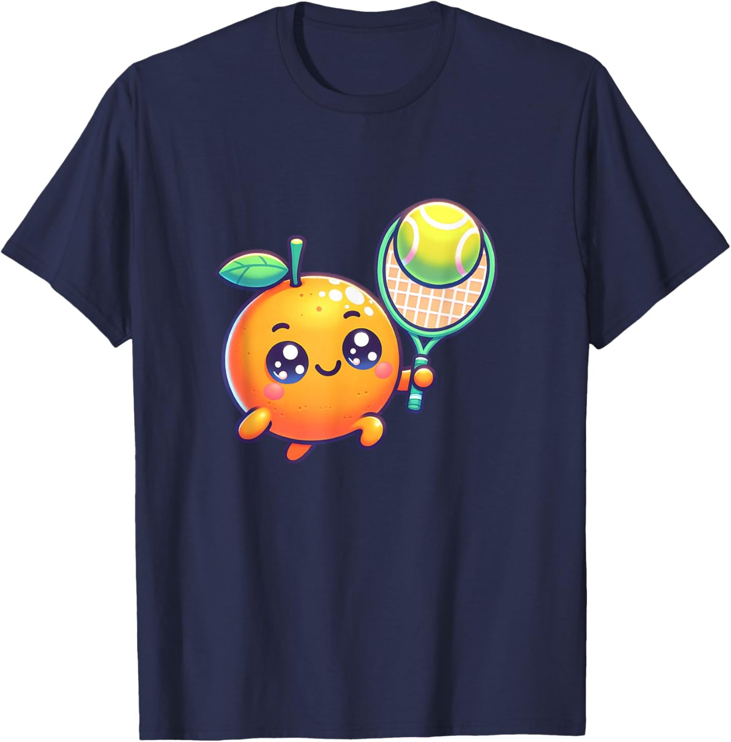 Cute Citrus Tennis Orange with Racket and Ball T-Shirt - T-Shirt | Navy