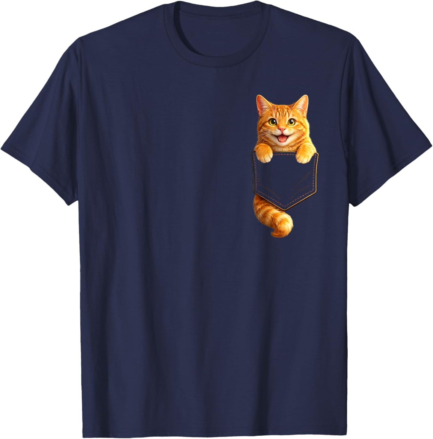 Cute Orange Pocket Kitty Funny Cat Lover Design T-Shirt - T-Shirt | Navy
