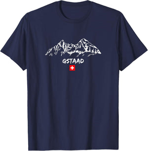 Alpen Mountain Panorama Ski Holiday Apres-Ski Gstaad T-Shirt - T-Shirt | Navy