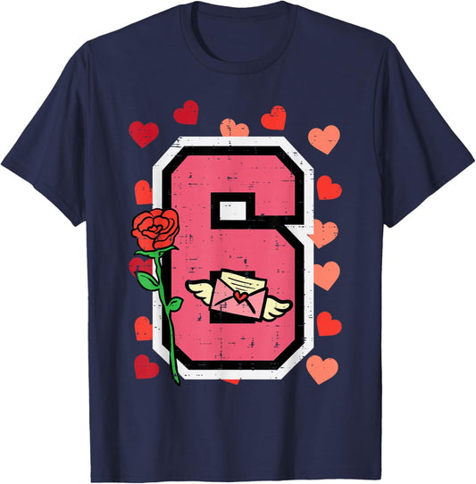 Number 6 Valentines Day 6 7 Matching Couple Kids Boys Youth T-Shirt - T-Shirt | Navy