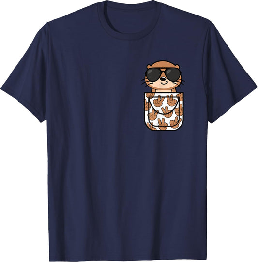 Funny Otter Pocket Men Women Kids T-Shirt - T-Shirt | Navy