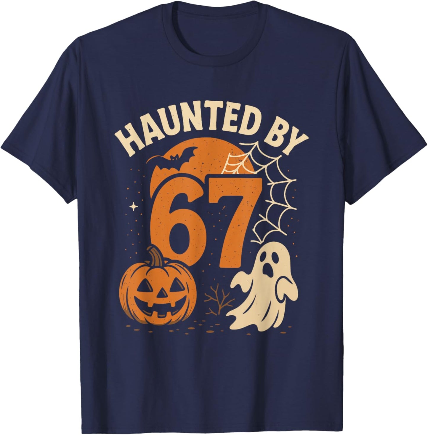 Funny Haunted by 67 Spooky Math Halloween Meme Student Joke T-Shirt - T-Shirt | Navy