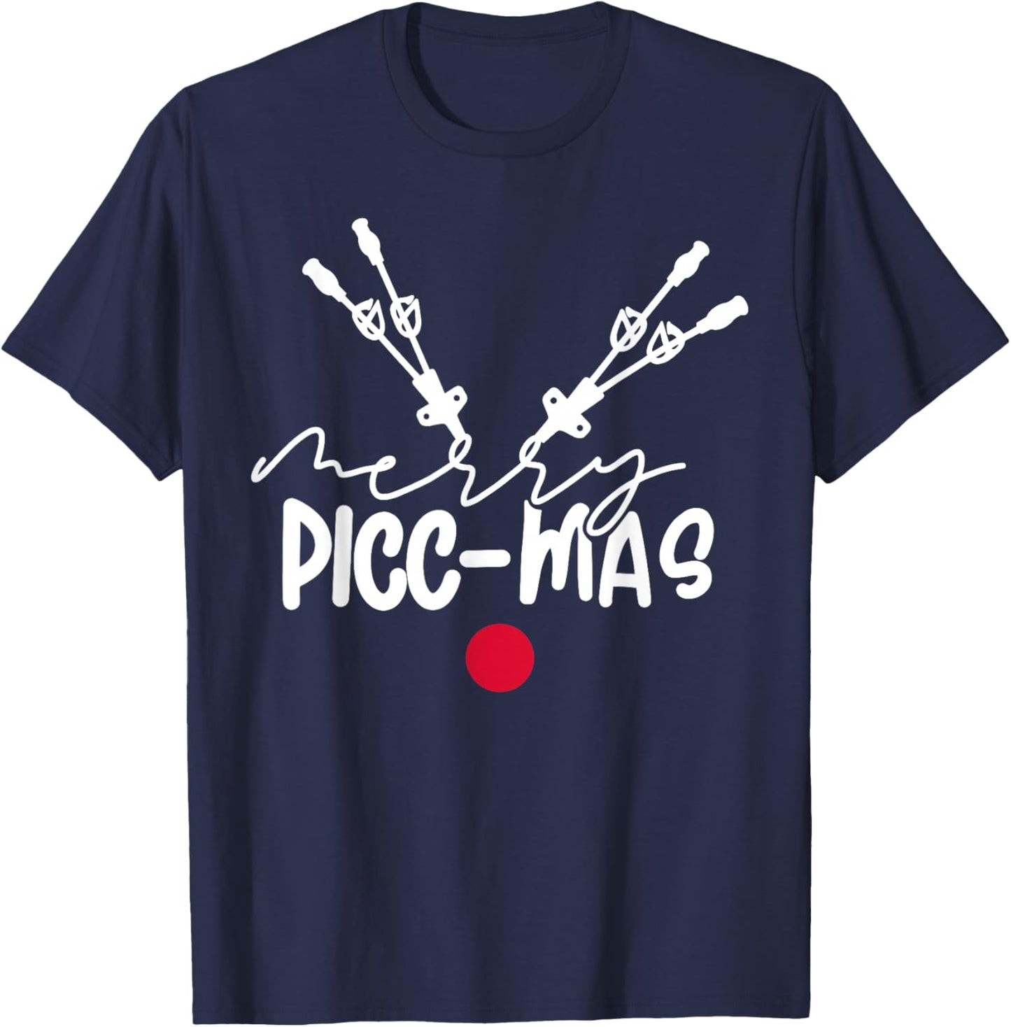 Reindeer Merry Picc-mas Christmas IV Nurse Vascular Access T-Shirt - T-Shirt | Navy