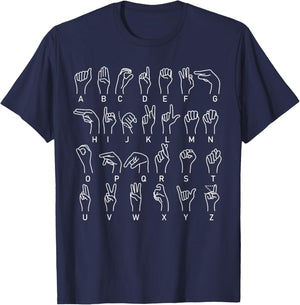 ASL Sign Language Chart Hand Letter Alphabet T-Shirt - T-Shirt | Navy