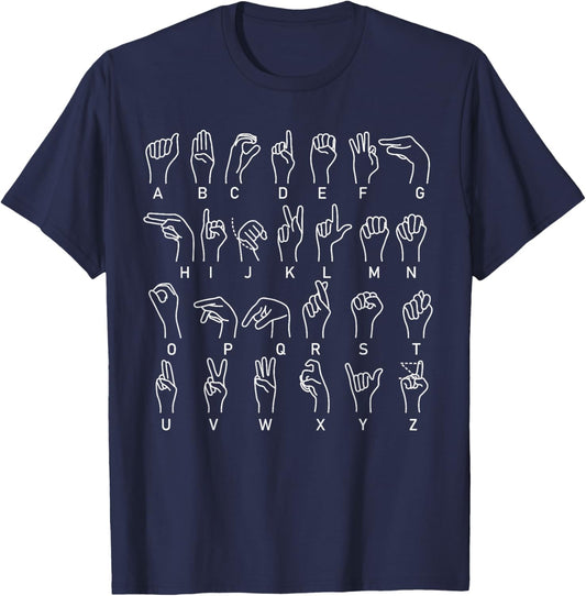 ASL Sign Language Chart Hand Letter Alphabet T-Shirt - T-Shirt | Navy
