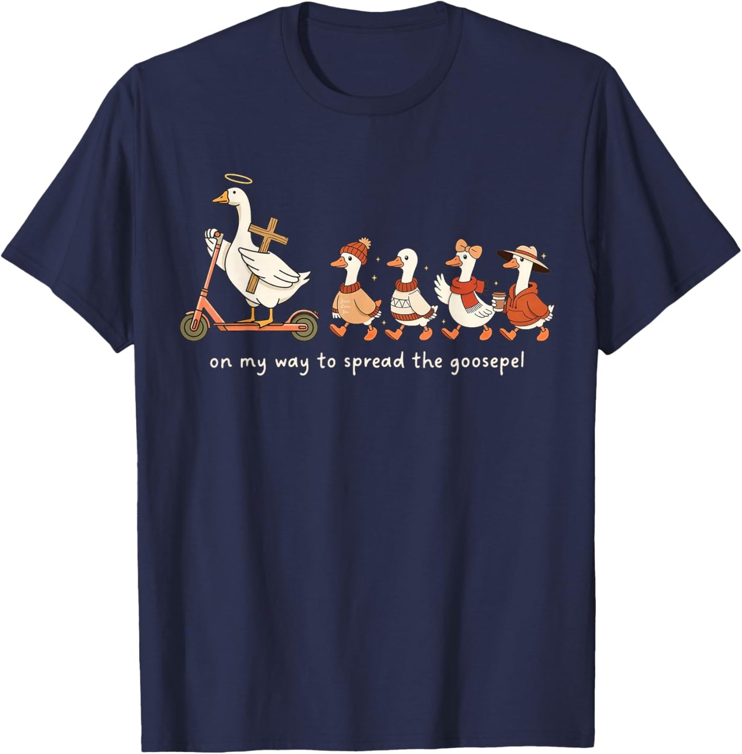Funny Goose Fall Christian On My Way to Spread Goosepel T-Shirt - T-Shirt | Navy