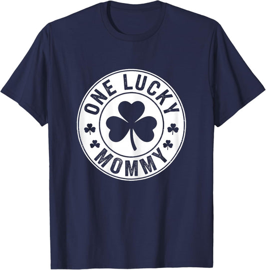 Vintage One Lucky Mommy St Patricks Day Matching Family Mom T-Shirt - T-Shirt | Navy