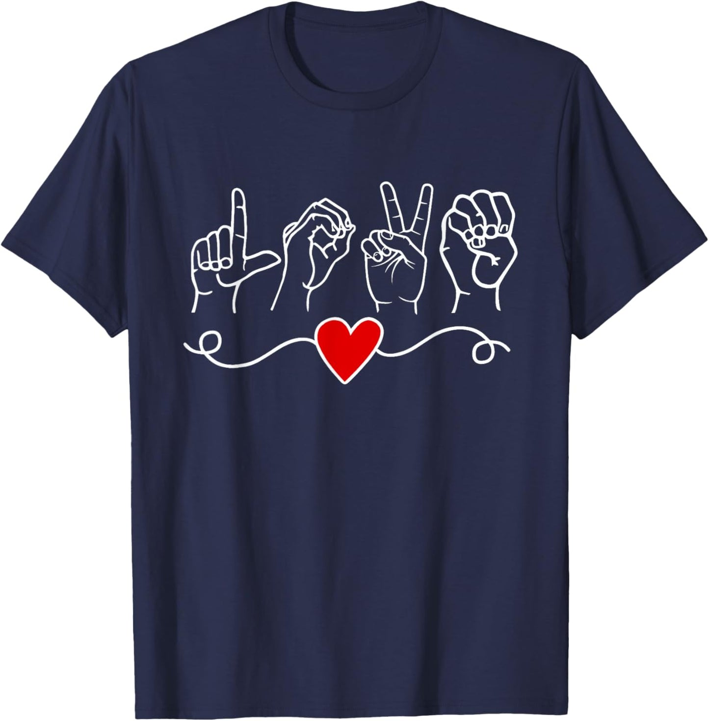 Valentines Day I Love You Hand Sign ASL Heart Women Men T-Shirt - T-Shirt | Navy