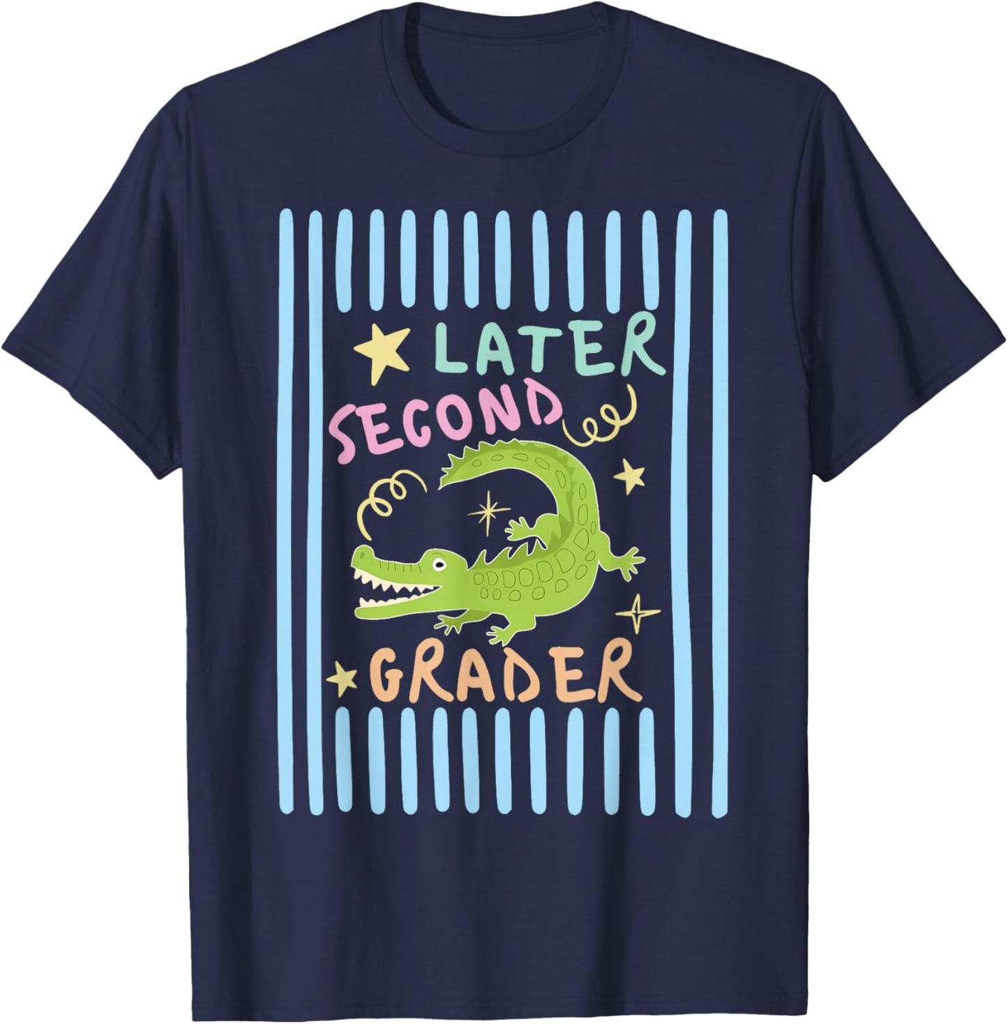 Later Second Grader Cute Alligator Later Gator Teacher Kids T-Shirt - T-Shirt | Navy