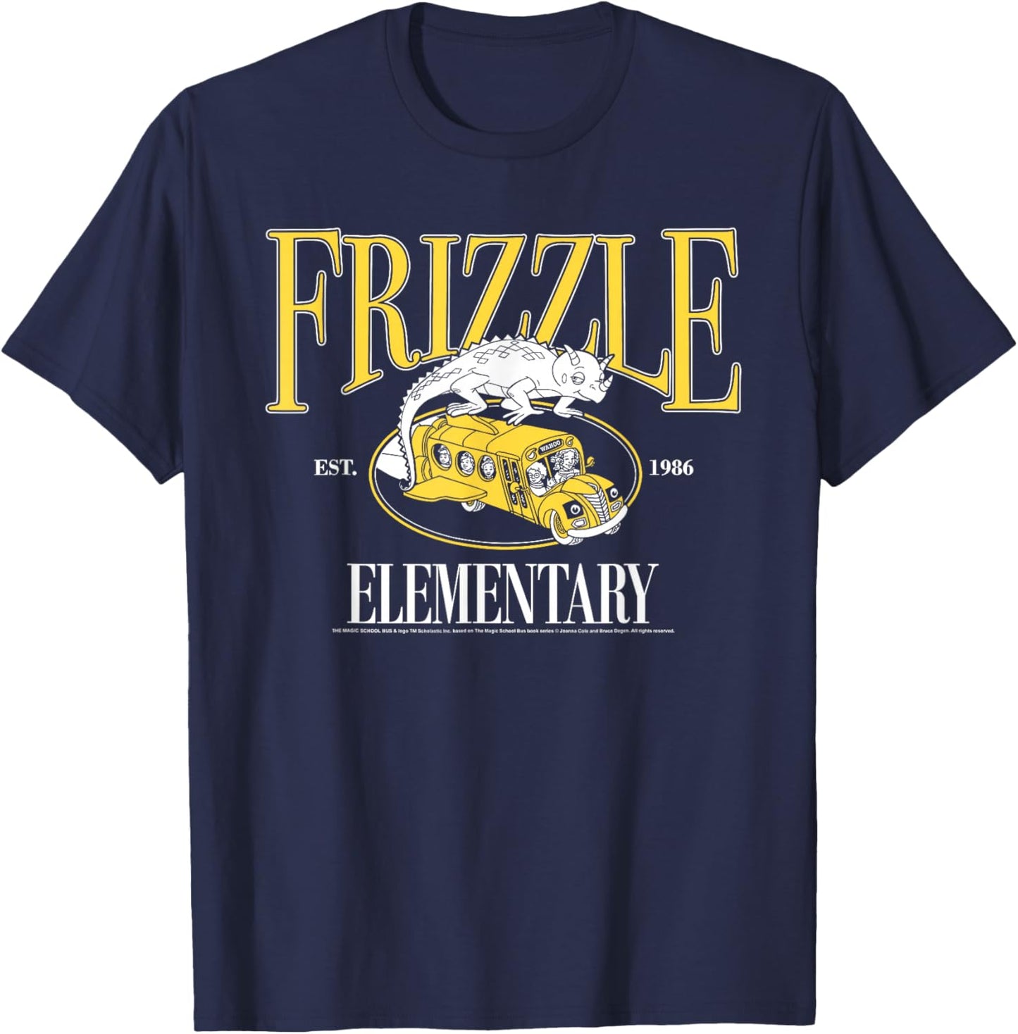 The Magic School Bus Frizzle Elementary Est. 1986 Cartoon T-Shirt - T-Shirt | Navy