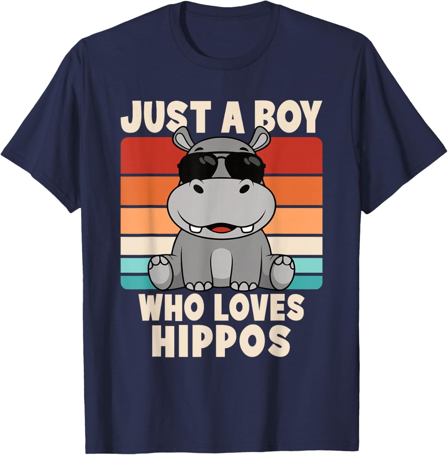 Just A Boy Who Loves Hippos Funny Hippopotamus Boys Kids T-Shirt - T-Shirt | Navy