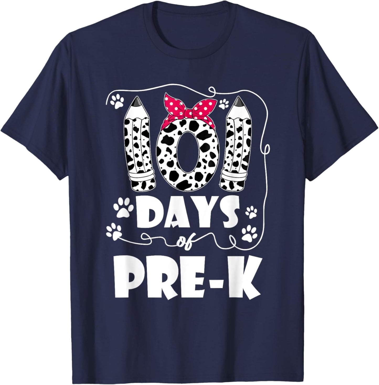 101 Days of Pre K 100 Days of School Kids Teacher T-Shirt - T-Shirt | Navy