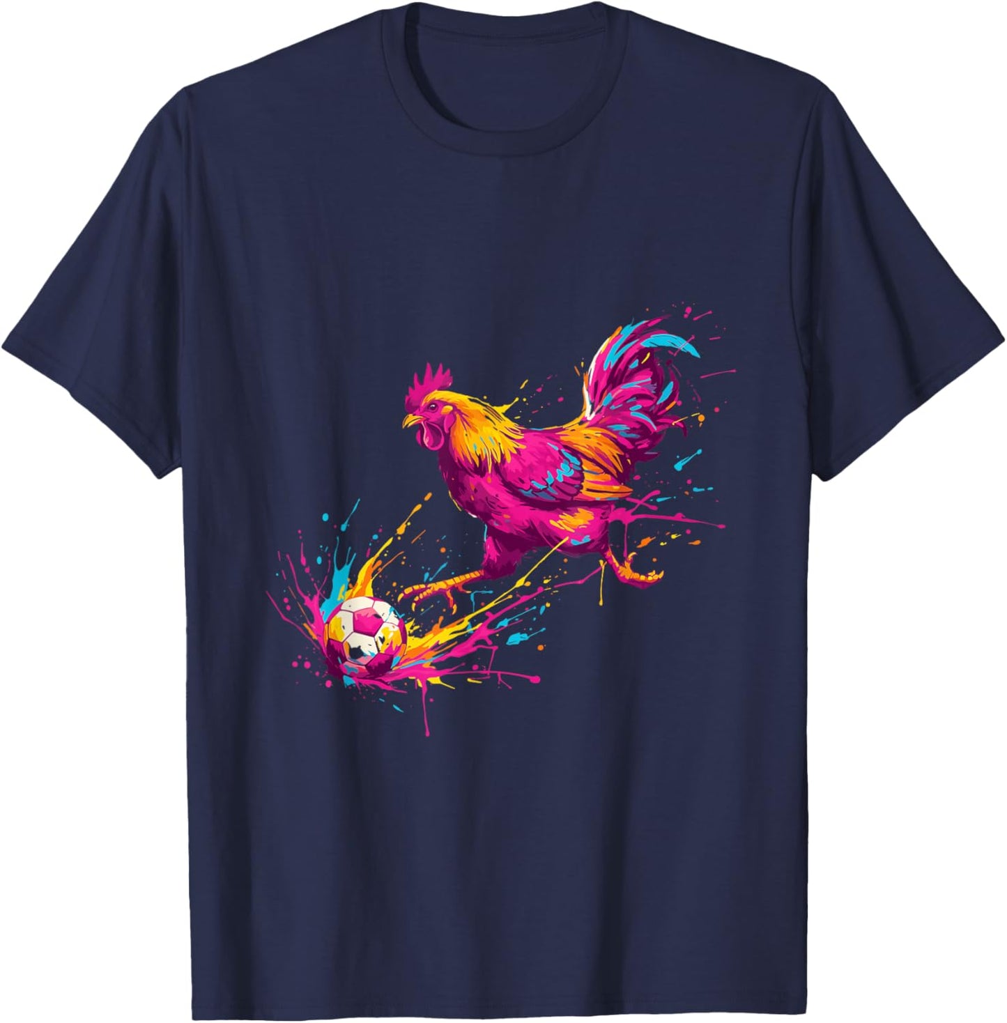 Soccer Player Chicken Art Paint Splatter T-Shirt - T-Shirt | Navy