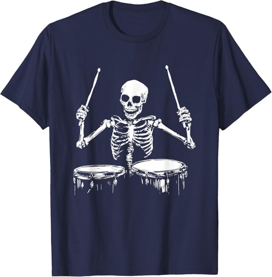 Funny Skeleton Drummer Drumming Drums Music Lover T-Shirt - T-Shirt | Navy