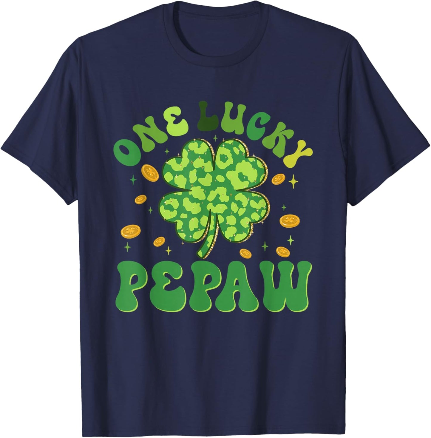 St Patricks Day Family Matching Groovy One Lucky Pepaw T-Shirt - T-Shirt | Navy