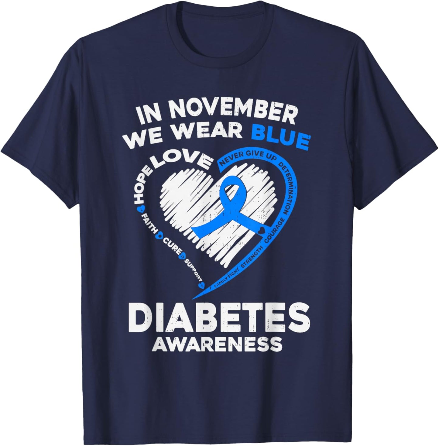 Support Type 1 Diabetes Awareness T1D Ribbon Blue Men Women T-Shirt - T-Shirt | Navy