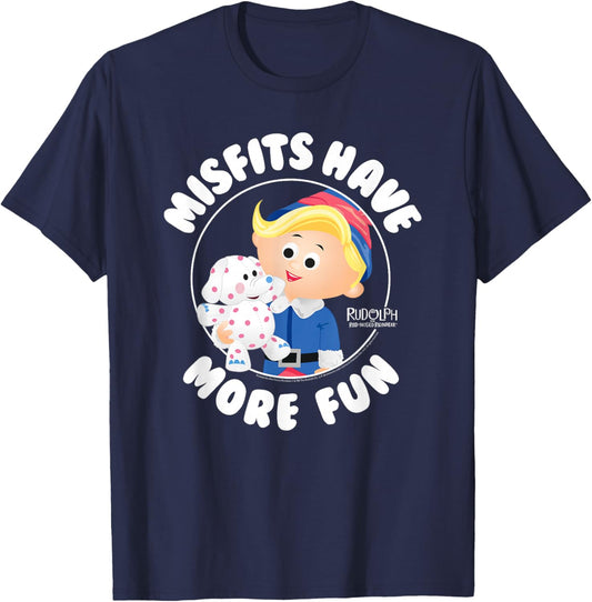 Rudolph Misfits Have More Fun Hermey Retro Christmas T-Shirt - T-Shirt | Navy