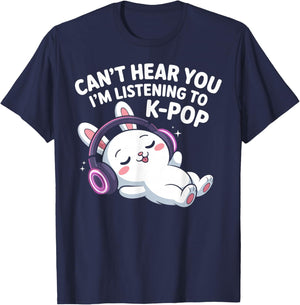 Can't Hear You I'm Listening to K-Pop Cute Chill Rabbit T-Shirt - T-Shirt | Navy