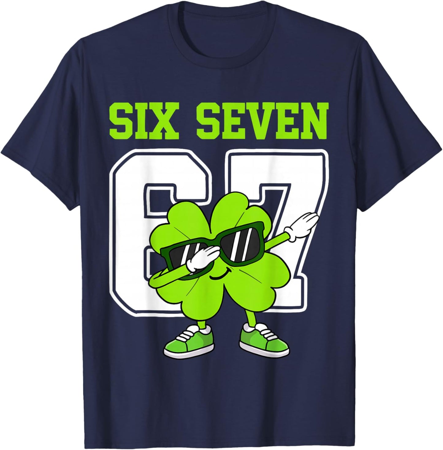 Boys St Patricks Day Dabbing Shamrock Clover 67 Six Seven T-Shirt - T-Shirt | Navy