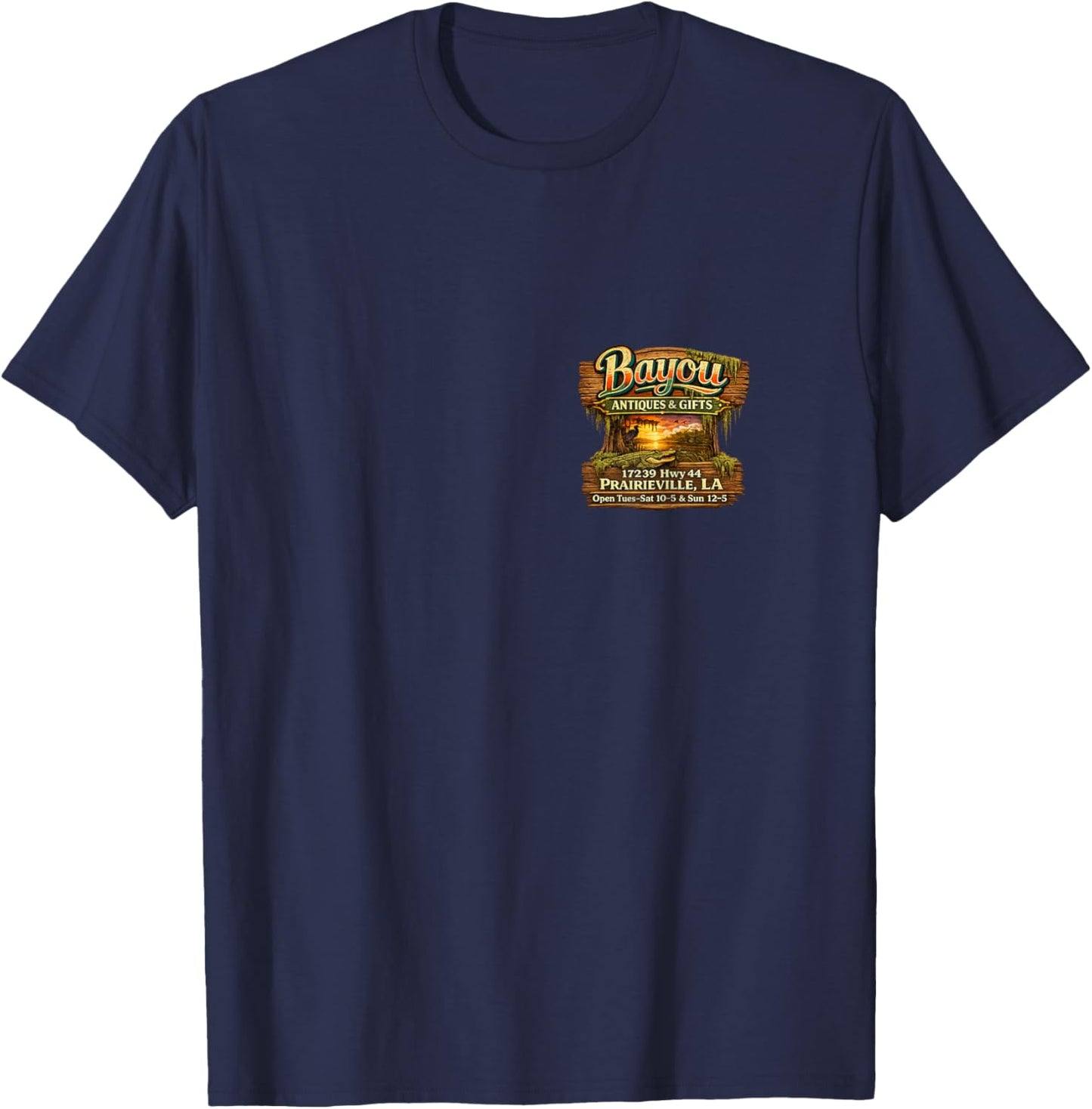 Bayou Antiques and Gifts Swamp Sign T-Shirt - T-Shirt | Navy