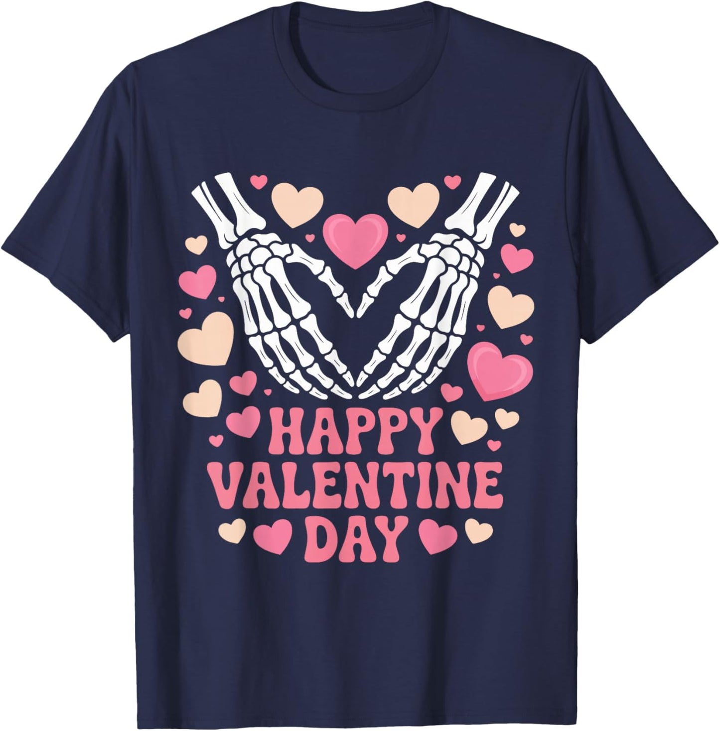 Happy Valentines Day Spooky Skeleton Hands Heart T-Shirt - T-Shirt | Navy