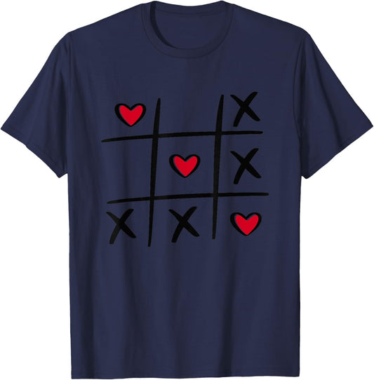 Valentine Heart Tic Tac Toe T-Shirt - T-Shirt | Navy