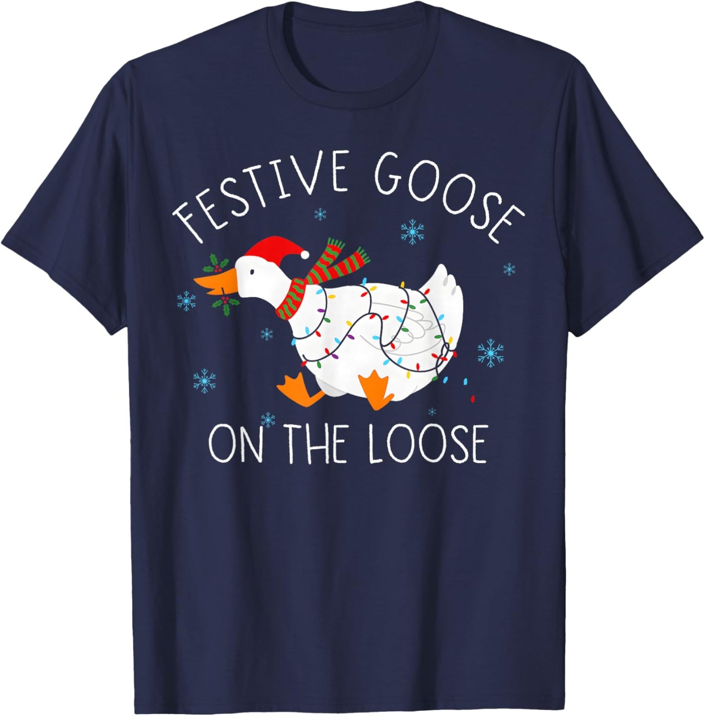 Vintage Funny Festive Goose on The Loose Christmas Xmas T-Shirt - T-Shirt | Navy