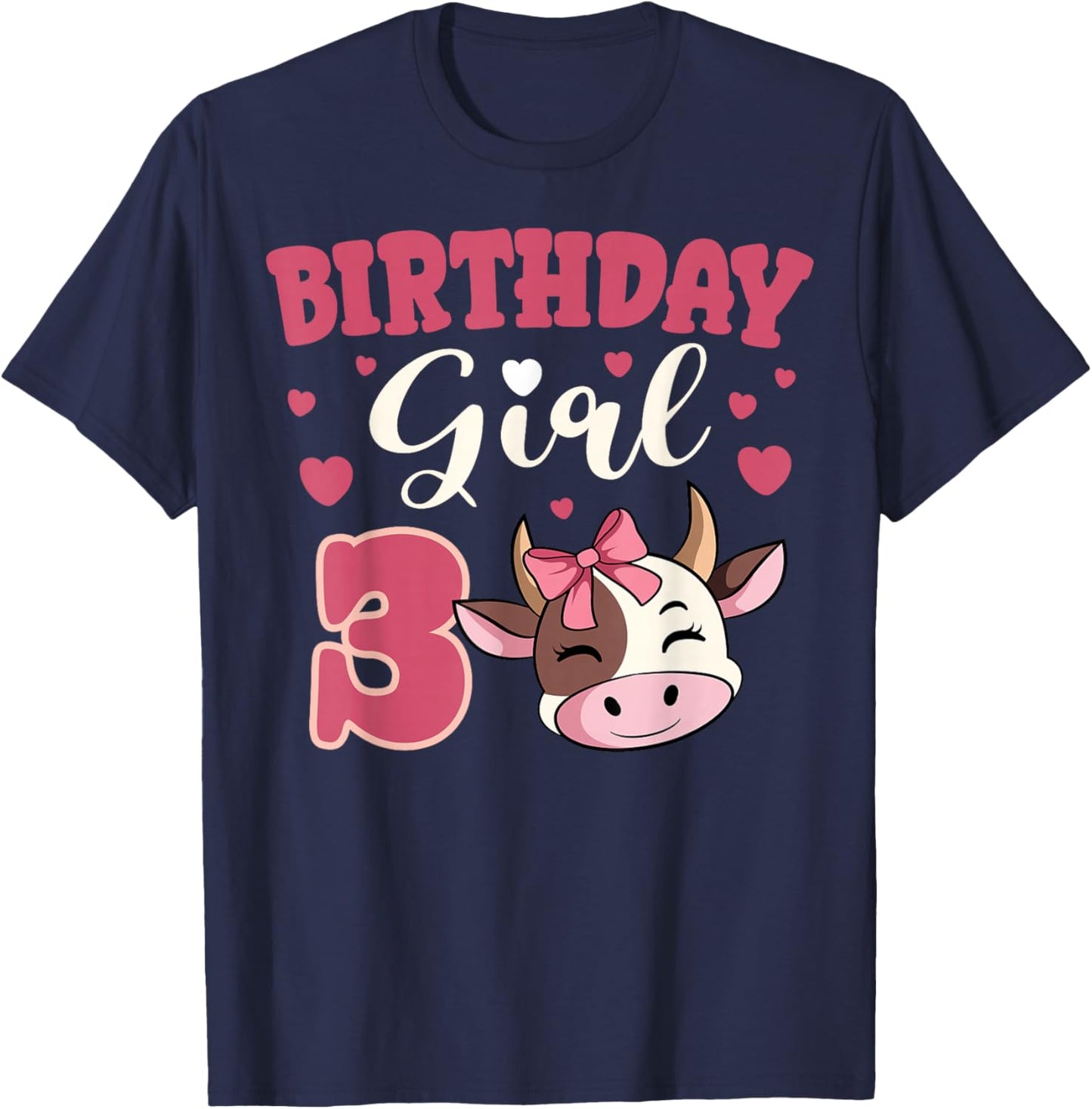 Cow 3rd Birthday Girl Party Moo Barn Animal Farmyard Vet T-Shirt - T-Shirt | Navy