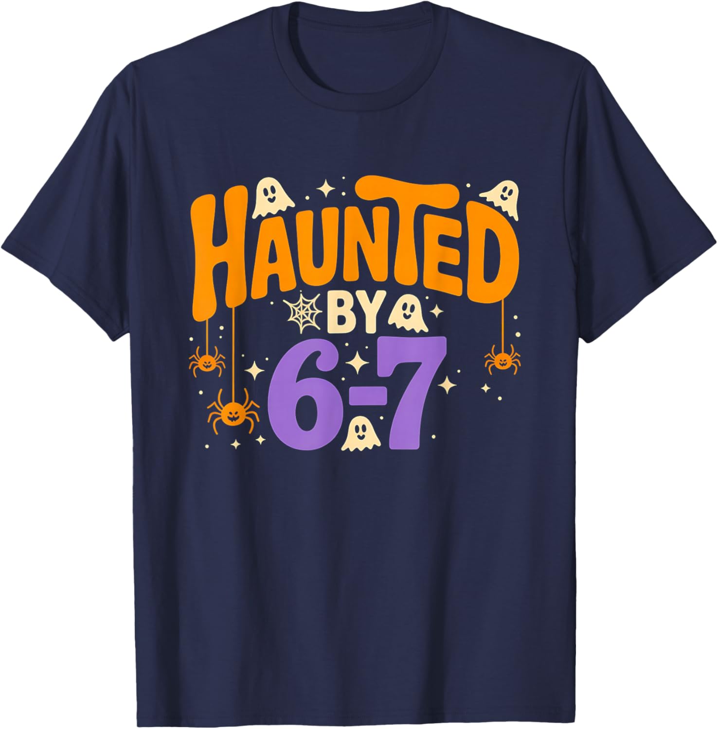 Haunted by 6-7 Halloween Ghosts and Spiders Design T-Shirt - T-Shirt | Navy