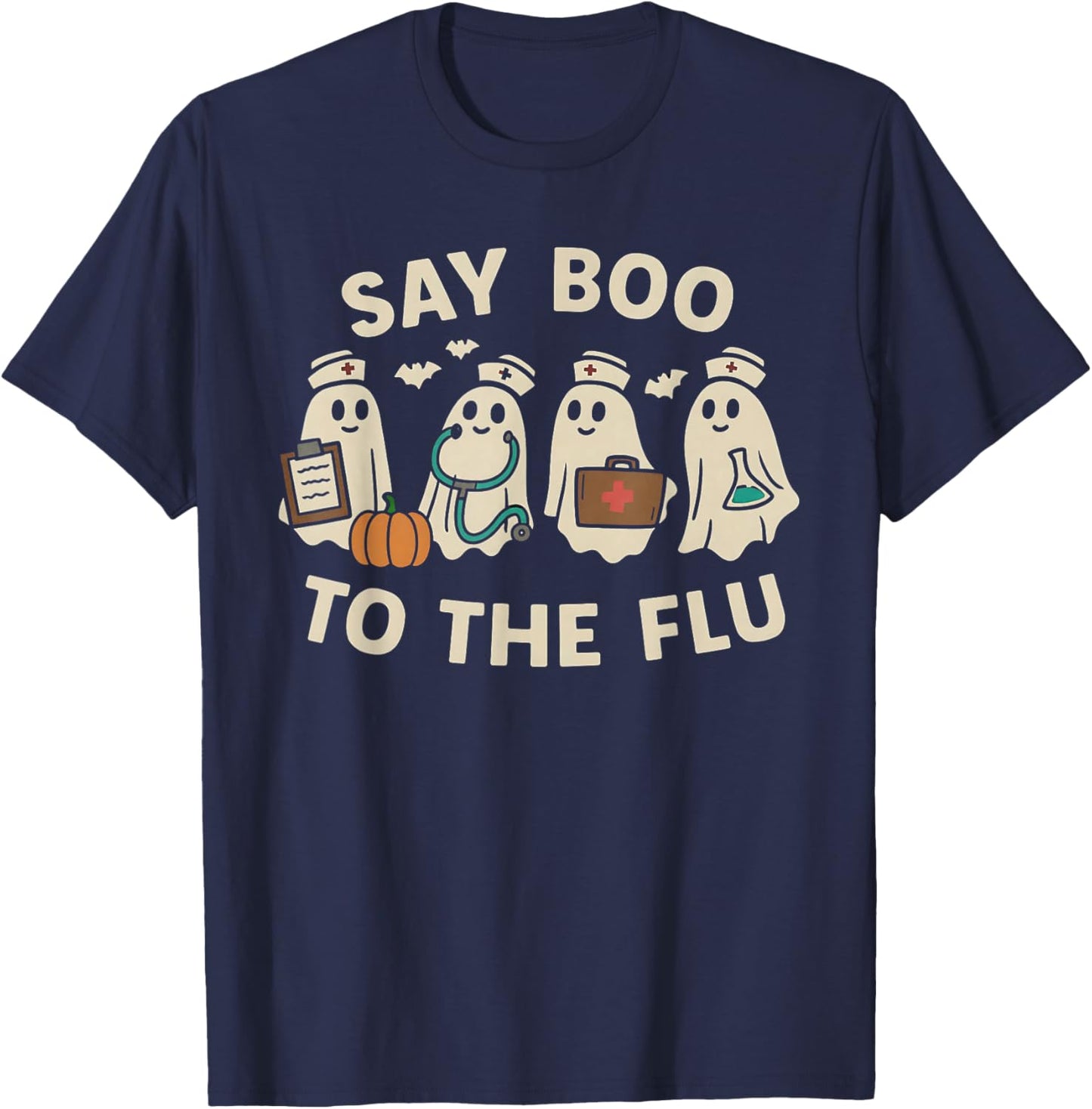 Nurse Halloween Ghost Crew Vaccine Say Boo to The flu T-Shirt - T-Shirt | Navy