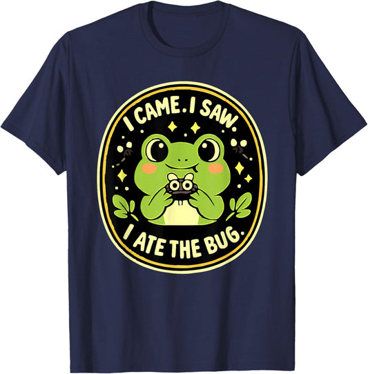 Cute Frog Eating Bug Funny Quirky Amphibian Meme Humor T-Shirt - T-Shirt | Navy