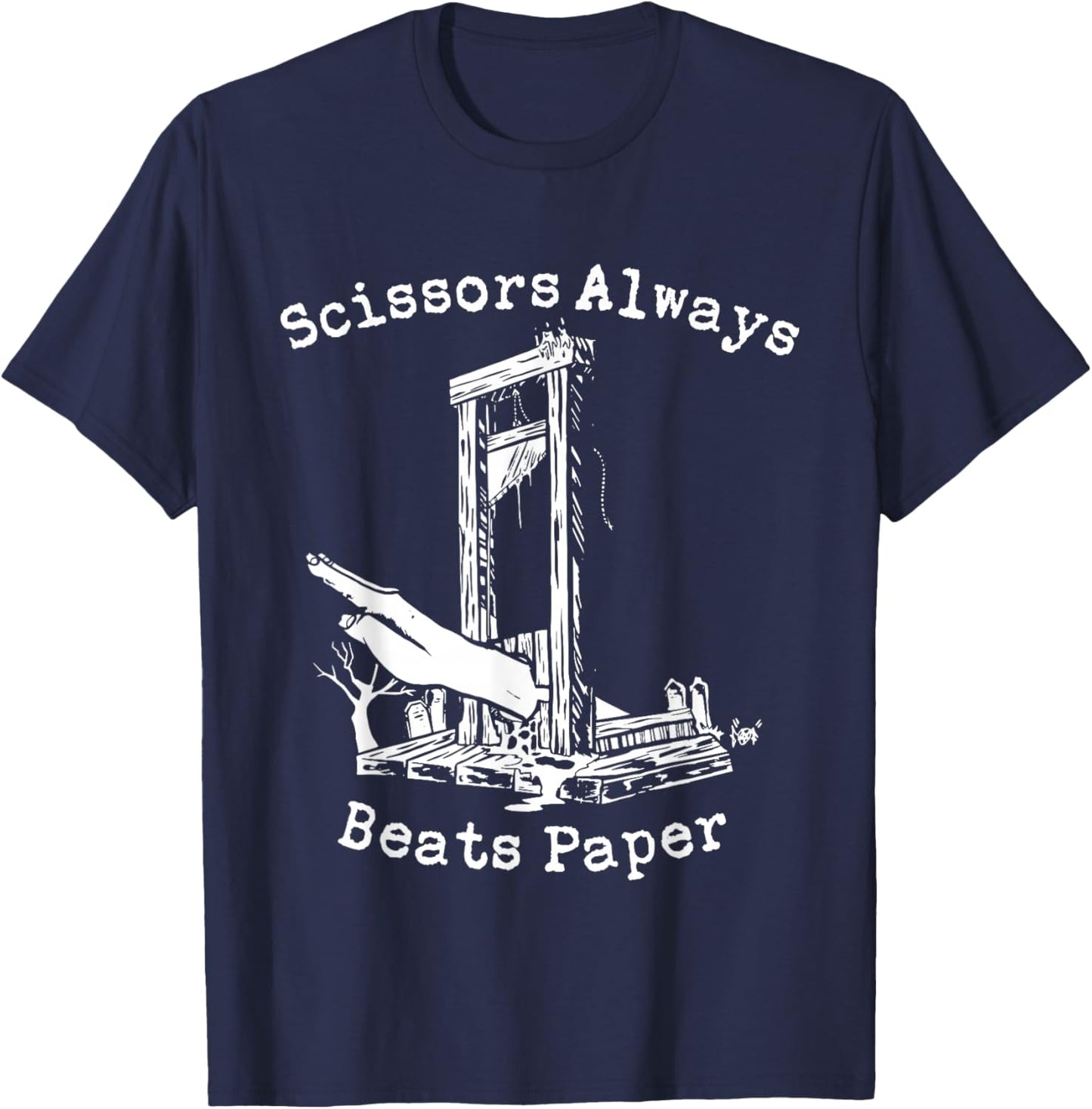 Scissors Always Beats Paper - Game Goth Culture Guillotine T-Shirt - T-Shirt | Navy