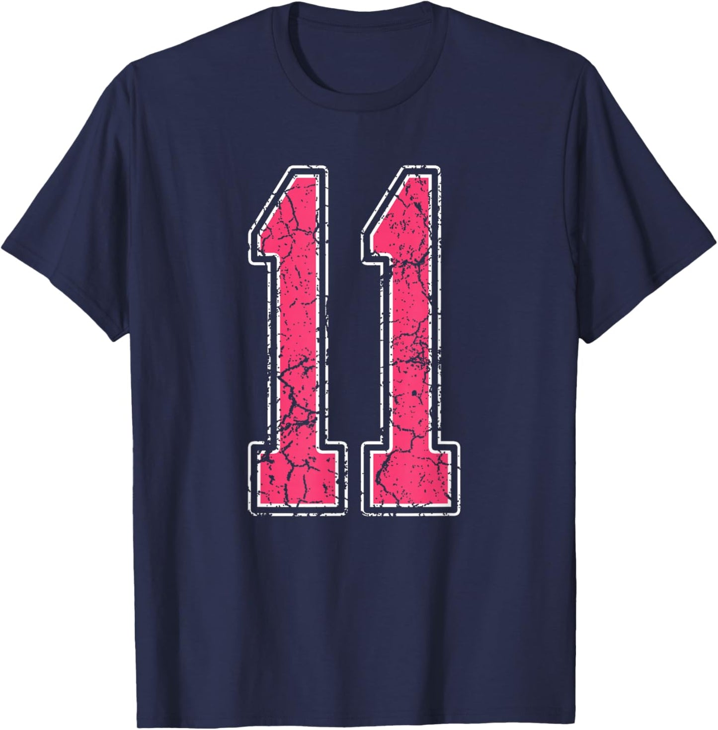 Grunge Pink and White Number 11 Jersey Player Uniform #11 T-Shirt - T-Shirt | Navy