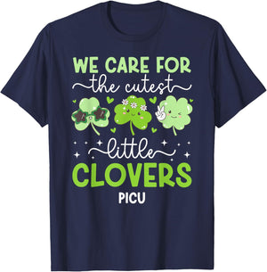 PICU Nurse St. Patrick's Day Pediatric ICU Nurse Shamrock T-Shirt - T-Shirt | Navy