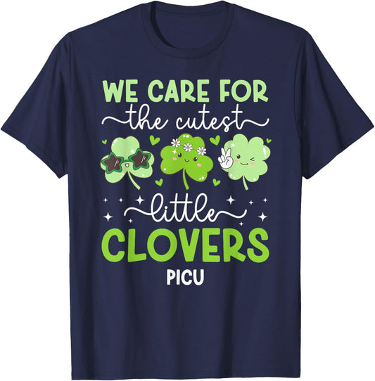 PICU Nurse St. Patrick's Day Pediatric ICU Nurse Shamrock T-Shirt - T-Shirt | Navy