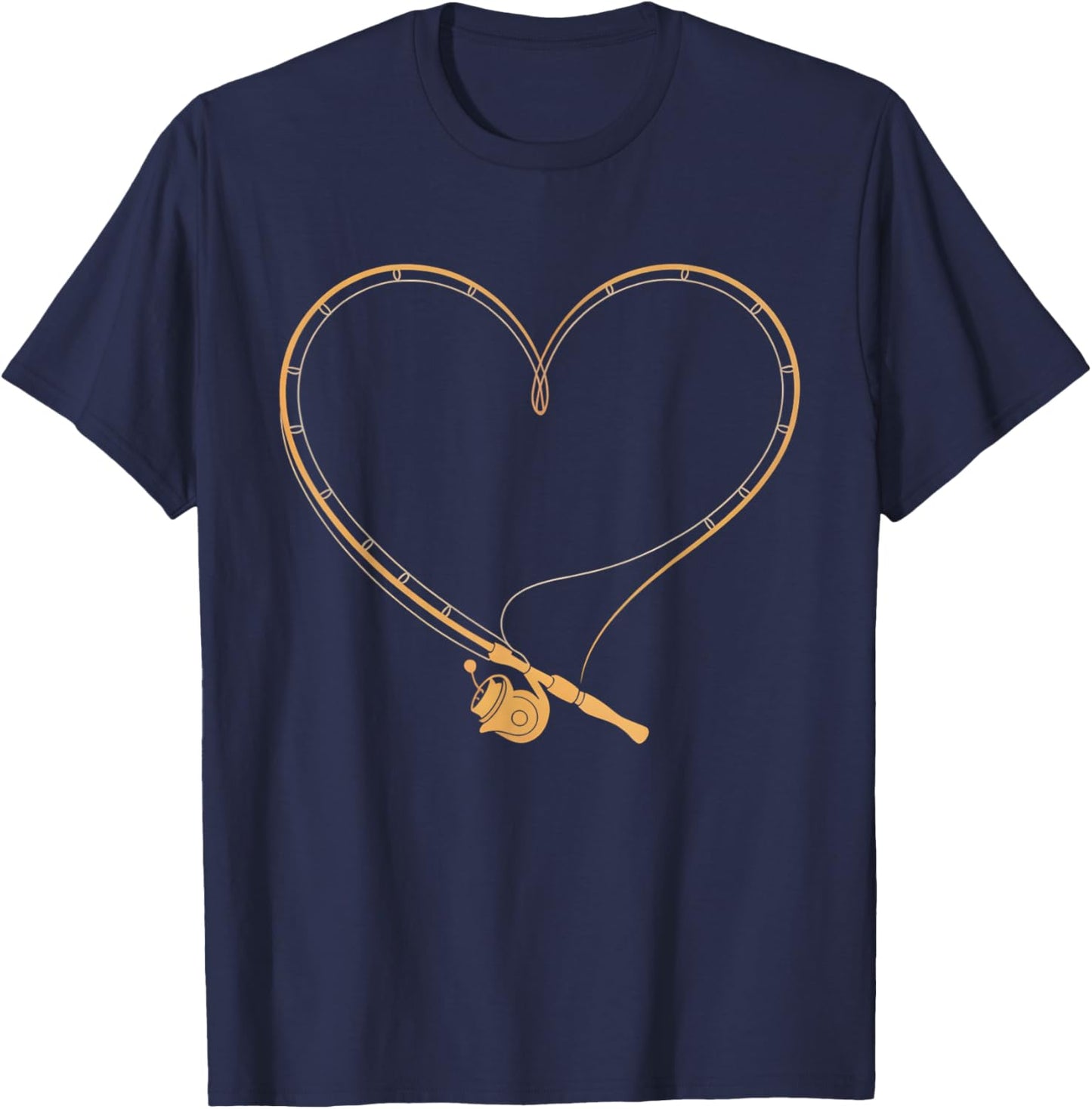 Fishing Rod Heart Valentine's Day Fisherman Love Bass Angler T-Shirt - T-Shirt | Navy