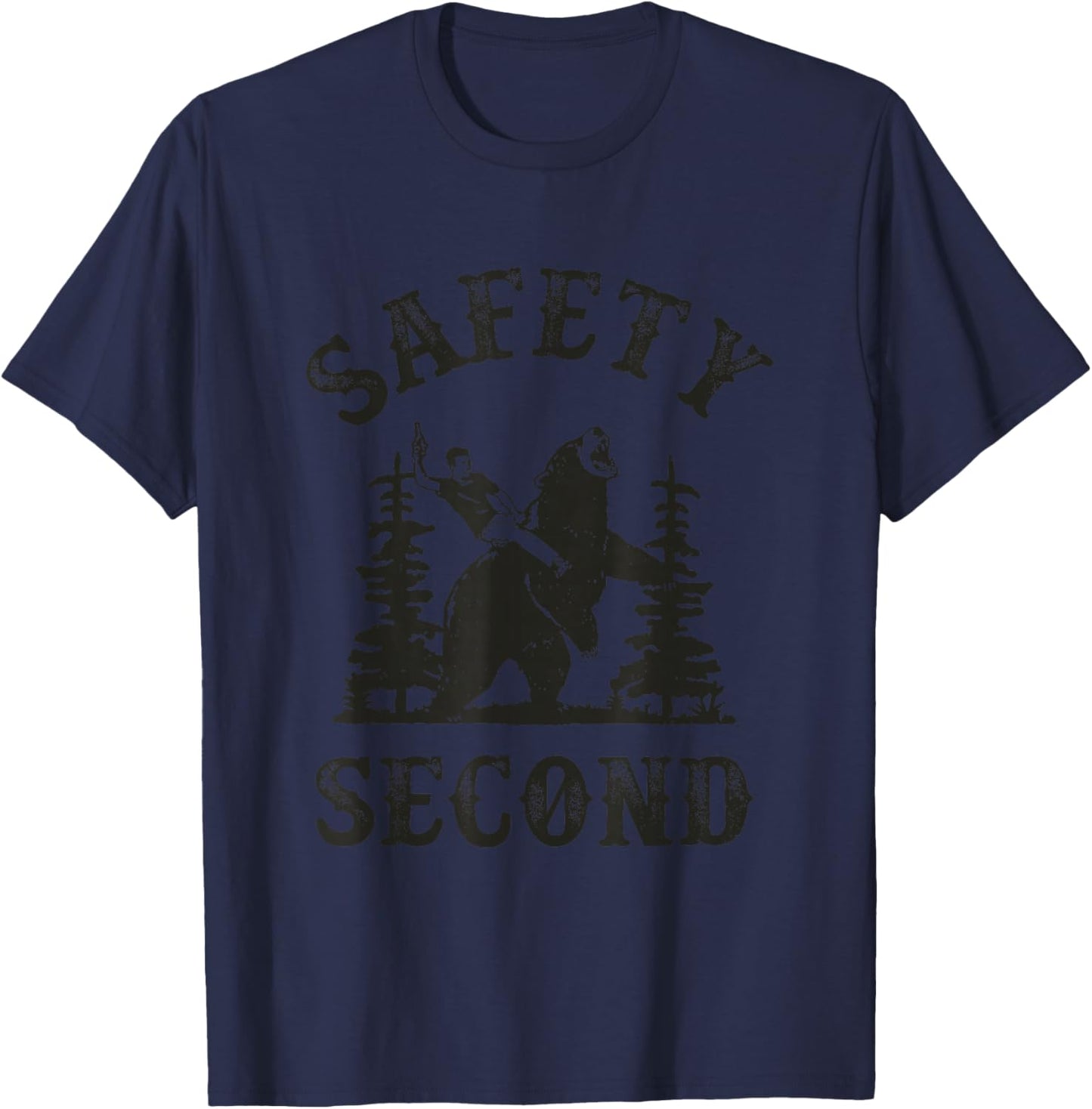 Safety Second Funny Cowboy Riding Bear Sarcastic Safety T-Shirt - T-Shirt | Navy