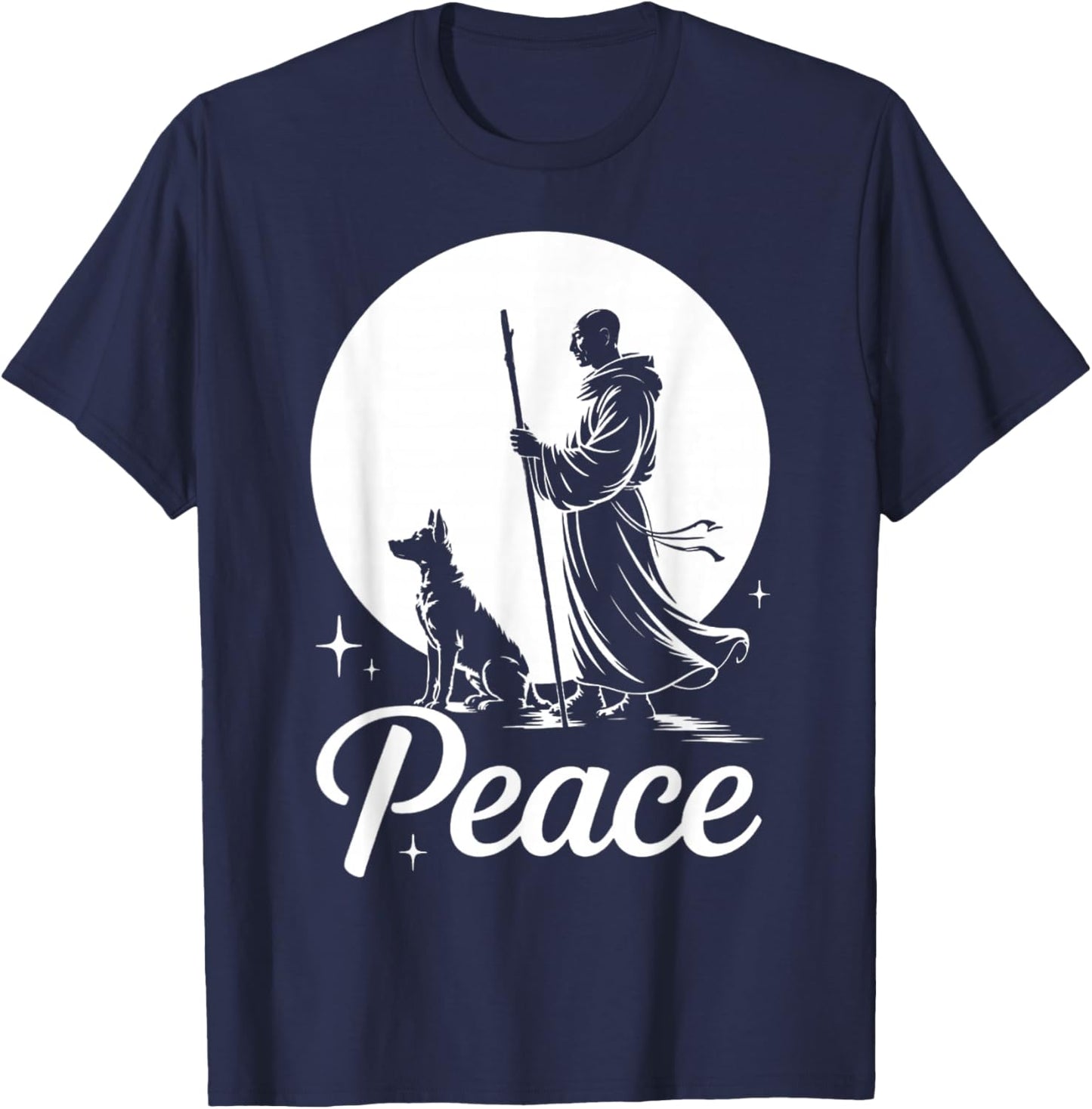 Fun Walk for Peace Calm Monks with Dog Meditation Dogs Lover T-Shirt - T-Shirt | Navy