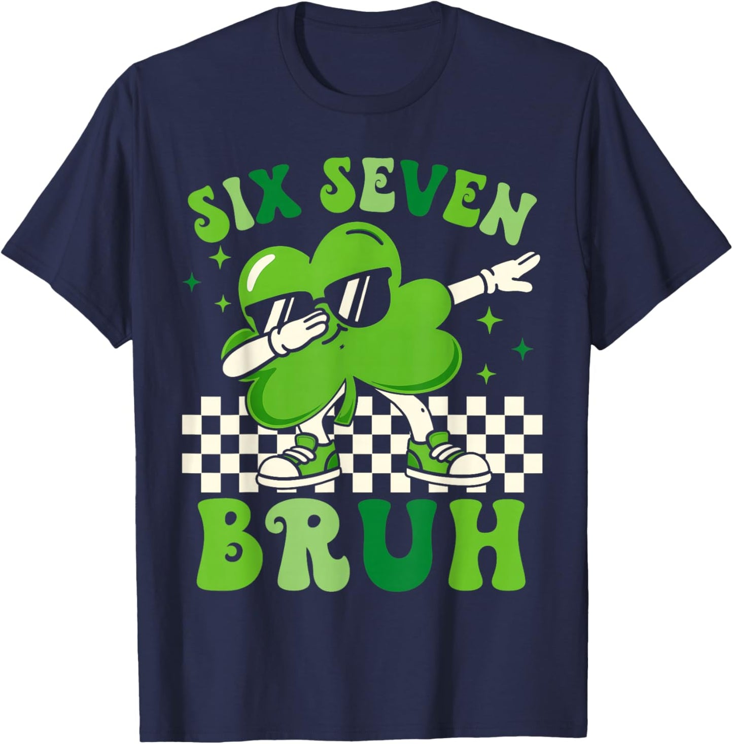Six Seven Bruh Shamrock 67 Meme St Patrick's Day Boys Girls T-Shirt - T-Shirt | Navy
