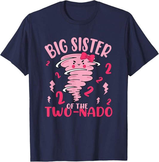 Big Sister of The Two-nado Tornado Theme 2nd Birthday Party T-Shirt - T-Shirt | Navy