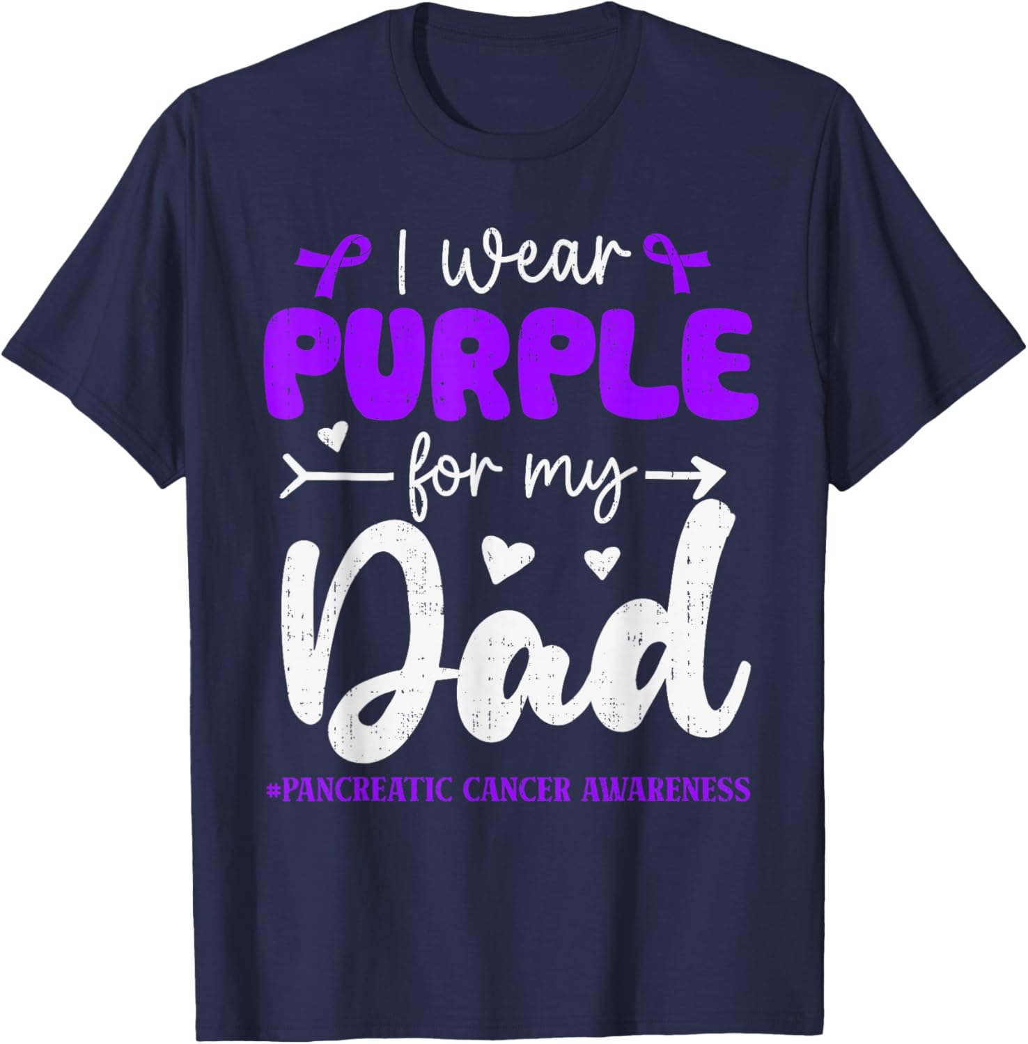 I Wear Purple for Dad Pancreatic Cancer Awareness Family T-Shirt - T-Shirt | Navy